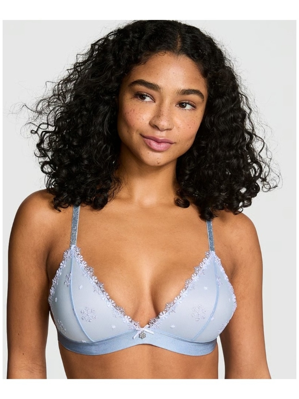 NWOT VS PINK Wink Push-Up Triangle Bralette Snow Blue Silver